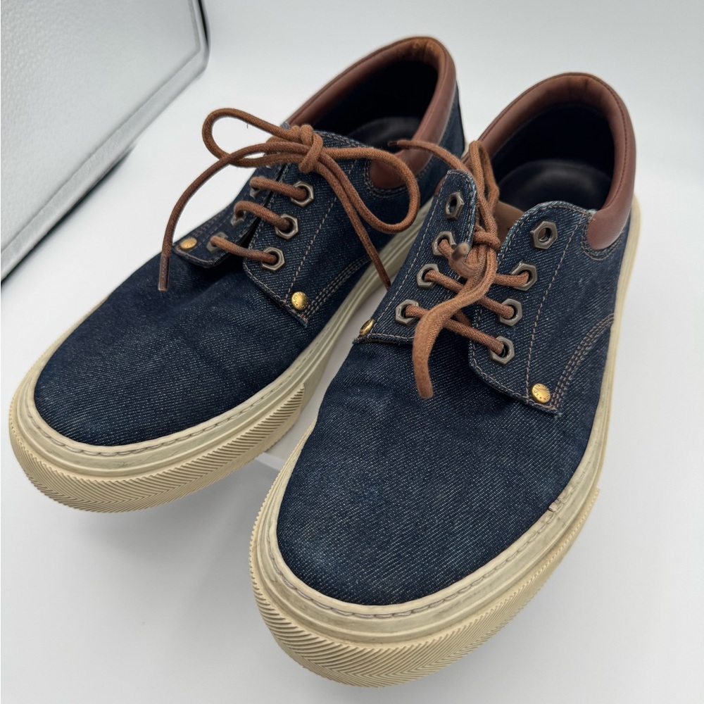 Louis Vuitton Blue and Brown Sneakers with Moc-Toe Stitching Size UK 8 US 9